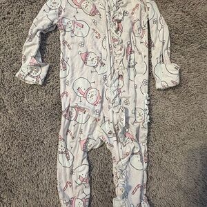 Caden Lane White One-Piece Footie with Pink Snowman & Candy Cane Print